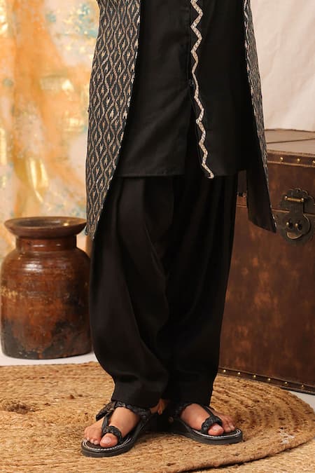 Buy Cute Couture Black Cotton, Silk, Rayon Gota Patti, Embroidery Hand Kurta And Churidar Set Online at Aza Fashions Buy_Cute Couture_Black Cotton, Silk, Rayon Gota Patti, Embroidery Hand Kurta And Churidar Set _Online_at_Aza_Fashions