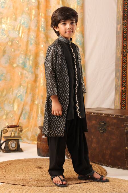 Shop_Cute Couture_Black Cotton, Silk, Rayon Gota Patti, Embroidery Hand Kurta And Churidar Set _Online_at_Aza_Fashions
