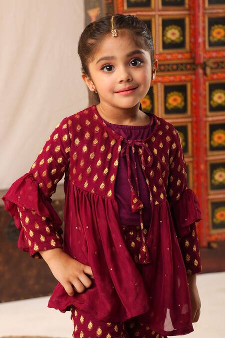 Cute Couture_Purple Muslin, Silk Embroidery, Sequins Cape Sharara Set _Online_at_Aza_Fashions