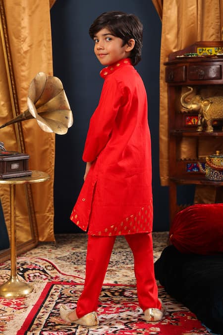 Buy_Cute Couture_Red Cotton, Silk Sequins Placket Embroidered Kurta And Churidar Set _Online_at_Aza_Fashions