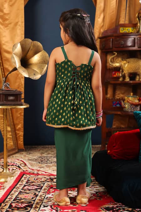 Cute Couture Banarasi Print Top & Dhoti Skirt Set 