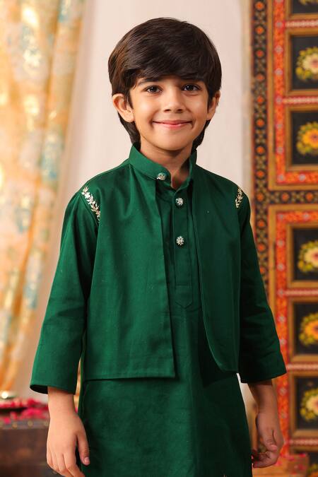 Cute Couture_Green Cotton, Silk Embroidery Kurta And Printed Dhoti Pant Set _at_Aza_Fashions