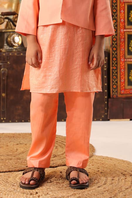 Buy Cute Couture Peach Cotton, Silk Pearls Embroidered Jacket And Kurta Set Online at Aza Fashions Buy_Cute Couture_Peach Cotton, Silk Pearls Embroidered Jacket And Kurta Set _Online_at_Aza_Fashions