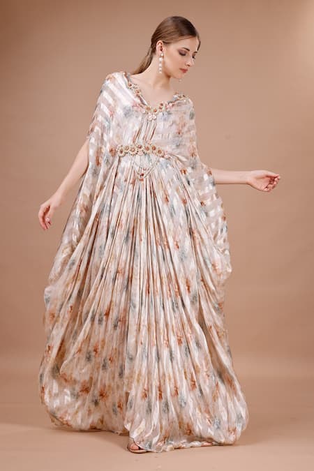 Merge Design Floral Stripe Print Kaftan 