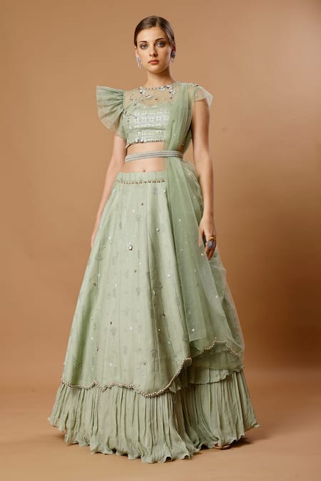 Merge Design Sequin Applique Embroidered Lehenga Set 