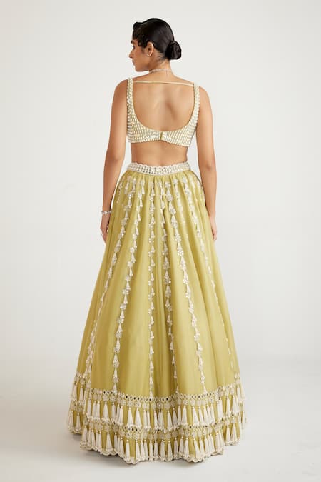 Shop Vvani By Vani Vats Green Georgette, Organza Pearls, Beads Chandelier Drop Bridal Lehenga Set at Aza Fashions Shop_Vvani By Vani Vats_Green Georgette, Organza Pearls, Beads Chandelier Drop Bridal Lehenga Set _at_Aza_Fashions