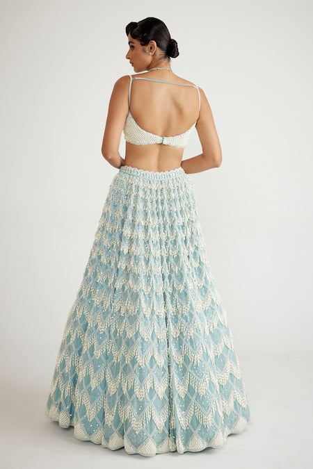 Shop_Vvani By Vani Vats_Blue Georgette, Net Chandelier Tassel Embellished Bridal Lehenga Set _at_Aza_Fashions