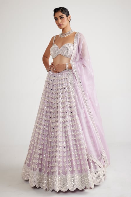 Vvani by Vani Vats Purple Blouse - Georgette Embellished Tassel Bridal Lehenga Set  