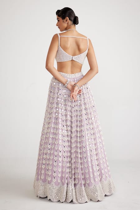 Shop Vvani By Vani Vats Purple Georgette, Organza Chandelier Tassel Drop Embellished Bridal Lehenga Set at Aza Fashions Shop_Vvani By Vani Vats_Purple Georgette, Organza Chandelier Tassel Drop Embellished Bridal Lehenga Set _at_Aza_Fashions