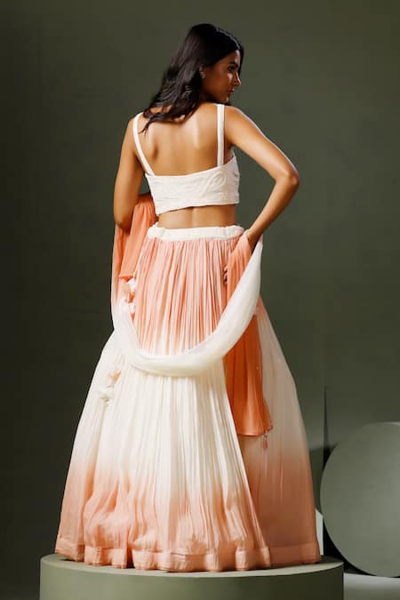 Shop Two Sisters By Gyans White Georgette Pearls, Ombre Moti Mala Waistband Embroidered Lehenga Set at Aza Fashions Shop_Two Sisters By Gyans_White Georgette Pearls, Ombre Moti Mala Waistband Embroidered Lehenga Set _at_Aza_Fashions