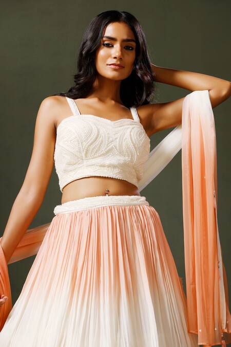 Two Sisters By Gyans White Georgette Pearls, Ombre Moti Mala Waistband Embroidered Lehenga Set Online at Aza Fashions Two Sisters By Gyans_White Georgette Pearls, Ombre Moti Mala Waistband Embroidered Lehenga Set _Online_at_Aza_Fashions