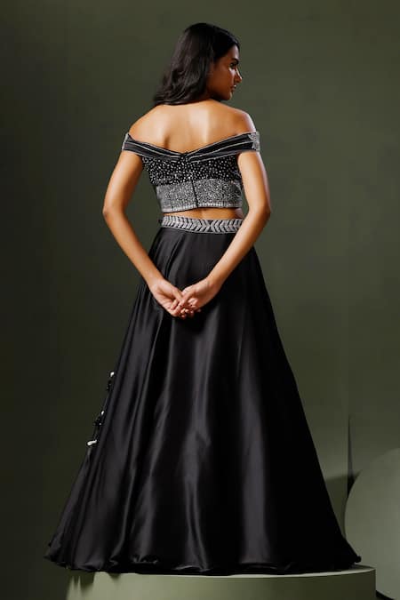 Shop Two Sisters By Gyans Black Satin, Silk Sequins, Beads Waistband Embroidered Lehenga And Blouse Set at Aza Fashions Shop_Two Sisters By Gyans_Black Satin, Silk Sequins, Beads Waistband Embroidered Lehenga And Blouse Set _at_Aza_Fashions