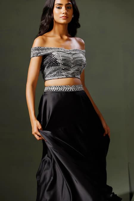 Buy Two Sisters By Gyans Black Satin, Silk Sequins, Beads Waistband Embroidered Lehenga And Blouse Set Online at Aza Fashions Buy_Two Sisters By Gyans_Black Satin, Silk Sequins, Beads Waistband Embroidered Lehenga And Blouse Set _Online_at_Aza_Fashions