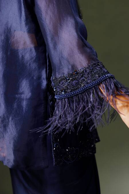 Two Sisters By Gyans Blue Organza, Satin Beads, Sequins, Cut Work Embroidered Jacket Draped Skirt Set Online at Aza Fashions Two Sisters By Gyans_Blue Organza, Satin Beads, Sequins, Cut Work Embroidered Jacket Draped Skirt Set _Online_at_Aza_Fashions