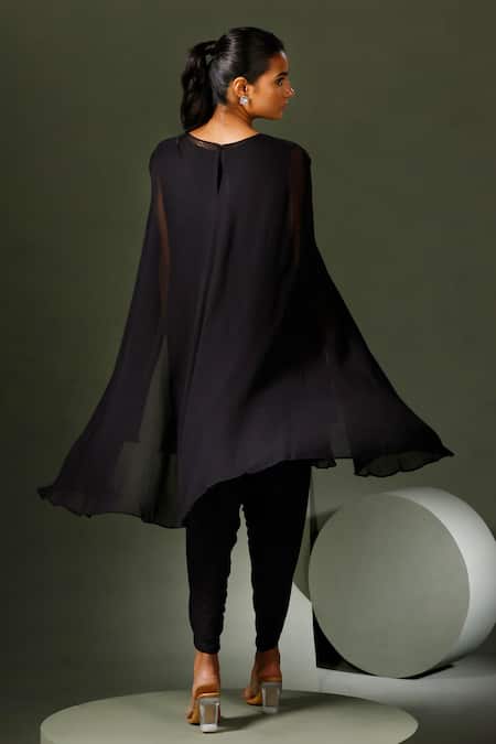 Two Sisters By Gyans Sequin Wave Yoke Embellished Cape Kurta Tulip Pant Set 