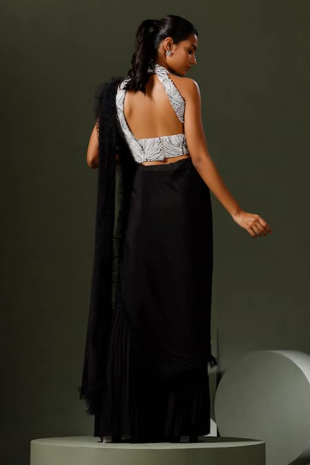 Two Sisters By Gyans Ruffle Border Gharara Saree With Halter Neck Blouse 