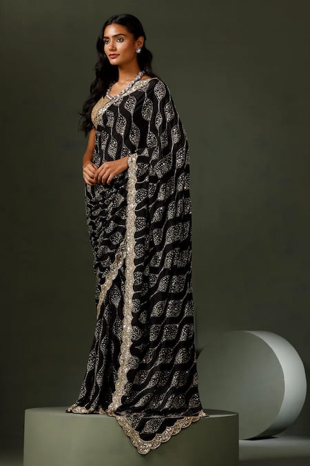Buy Two Sisters By Gyans Black Chiffon Sequins Wave Embellished Saree With Unstitched Blouse Piece Online at Aza Fashions Buy_Two Sisters By Gyans_Black Chiffon Sequins Wave Embellished Saree With Unstitched Blouse Piece _Online_at_Aza_Fashions