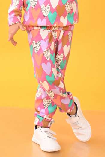 Anthrilo_Purple Cotton, Fleece Heart Print Hoodie And Joggers Set_Online_at_Aza_Fashions