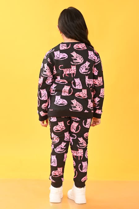 Buy Black Cotton Rich Warm Fleece Printed Funny Sweatshirt And Joggers Set  For Girls by Anthrilo Online at Aza Fashions.