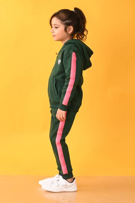 Shop_Anthrilo_Green Cotton, Fleece Embroidery Heart Placement Print Hoodie And Joggers Set _Online_at_Aza_Fashions