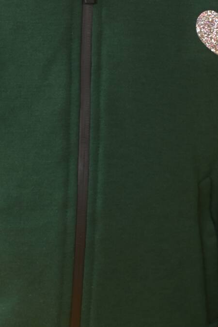 Anthrilo_Green Cotton, Fleece Embroidery Heart Placement Print Hoodie And Joggers Set _at_Aza_Fashions