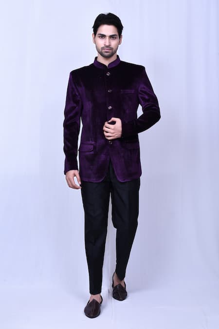 Aryavir Malhotra Purple Suit Velvet Embossed Prince And Pant Set 