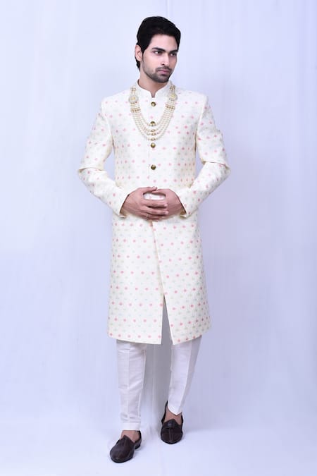 Aryavir Malhotra Floral Self Thread Work Sherwani Set 