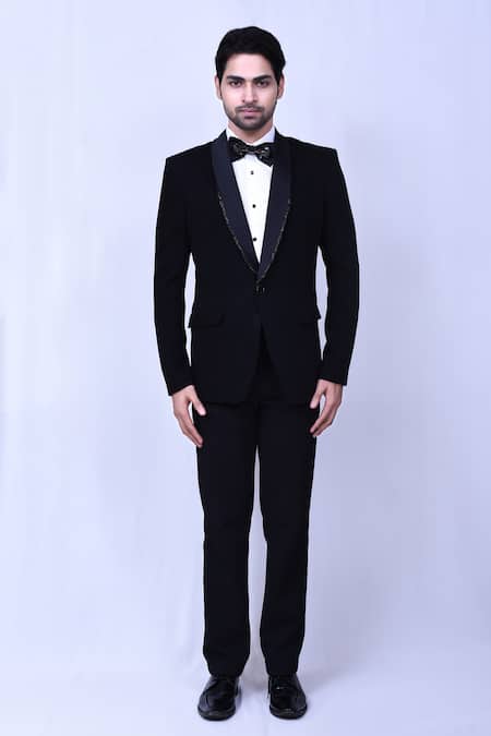 Arihant Rai Sinha Black Satin, Lycra, Terrycloth, Rayon, Cotton Cut Work Embellished Coat Pant Set Online at Aza Fashions Arihant Rai Sinha_Black Satin, Lycra, Terrycloth, Rayon, Cotton Cut Work Embellished Coat Pant Set _Online_at_Aza_Fashions