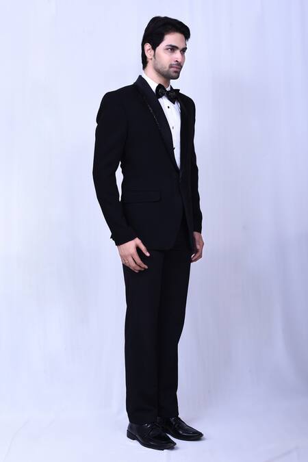 Arihant Rai Sinha Black Satin, Lycra, Terrycloth, Rayon, Cotton Cut Work Embellished Coat Pant Set at Aza Fashions Arihant Rai Sinha_Black Satin, Lycra, Terrycloth, Rayon, Cotton Cut Work Embellished Coat Pant Set _at_Aza_Fashions