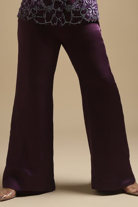 Buy Sakshi Khetterpal Purple Blazer Satin Linen Embroidery Sequin Sleeveless And Bell Bottom Pant Set Online at Aza Fashions Buy_Sakshi Khetterpal_Purple Blazer Satin Linen Embroidery Sequin Sleeveless And Bell Bottom Pant Set _Online_at_Aza_Fashions