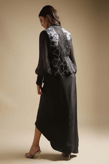 Sakshi Khetterpal Embroidered Jacket Draped Skirt Set 