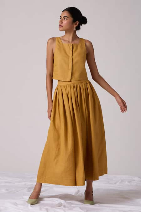 Buy Yellow Organic Linen Solid Maud Skirt For Women by The Summer House Online at Aza Fashions