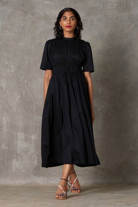 Buy_The Summer House_Black Cotton Round Neck Mo Solid Dress With Slip_Online_at_Aza_Fashions