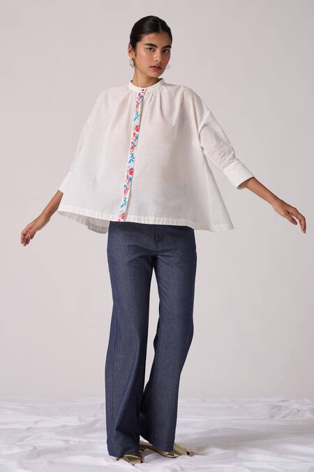 Shop The Summer House White , Handloom Embroidery Bandeau Neck Mohar Placket Top Online at Aza Fashions Shop_The Summer House_White , Handloom Embroidery Bandeau Neck Mohar Placket Top _Online_at_Aza_Fashions