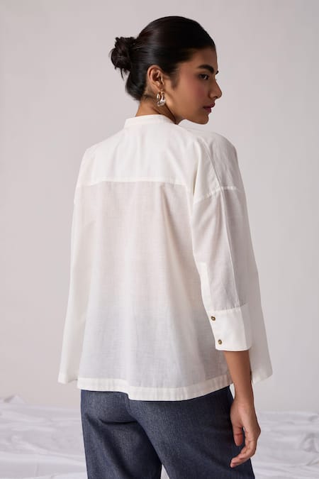 Shop The Summer House White , Handloom Embroidery Bandeau Neck Mohar Placket Top at Aza Fashions Shop_The Summer House_White , Handloom Embroidery Bandeau Neck Mohar Placket Top _at_Aza_Fashions