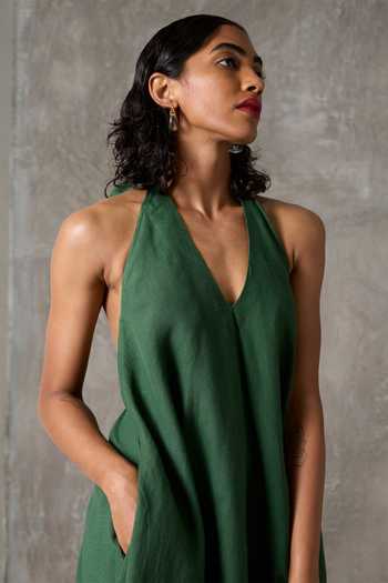 Shop_The Summer House_Green Linen Halter Neck Papillon Maxi Dress_Online_at_Aza_Fashions