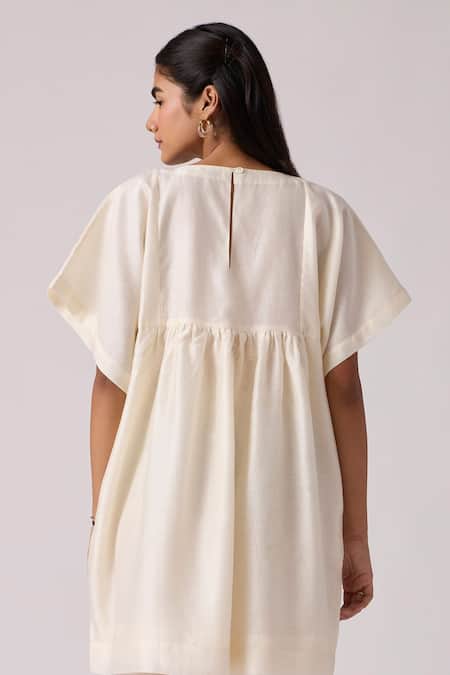 Shop The Summer House Off White Chanderi Embroidery Round Neck Yara Hand Dress at Aza Fashions Shop_The Summer House_Off White Chanderi Embroidery Round Neck Yara Hand Dress _at_Aza_Fashions