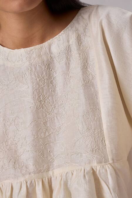 Buy The Summer House Off White Chanderi Embroidery Round Neck Yara Hand Dress Online at Aza Fashions Buy_The Summer House_Off White Chanderi Embroidery Round Neck Yara Hand Dress _Online_at_Aza_Fashions