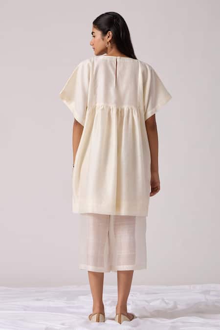 Shop The Summer House Off White Chanderi Embroidery Round Neck Yara Hand Top And Pant Set at Aza Fashions Shop_The Summer House_Off White Chanderi Embroidery Round Neck Yara Hand Top And Pant Set _at_Aza_Fashions