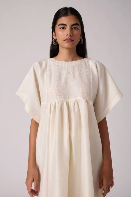 Shop The Summer House Off White Chanderi Embroidery Round Neck Yara Hand Top And Pant Set Online at Aza Fashions Shop_The Summer House_Off White Chanderi Embroidery Round Neck Yara Hand Top And Pant Set _Online_at_Aza_Fashions