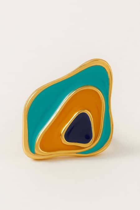 Voyce Jewellery_Blue Embroidery Seychelles Abstract Shaped Enameled Ring _Online_at_Aza_Fashions