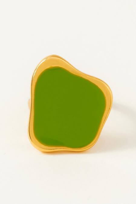 Voyce Jewellery_Green Embroidery Noosa Abstract Shaped Enameled Ring _Online_at_Aza_Fashions