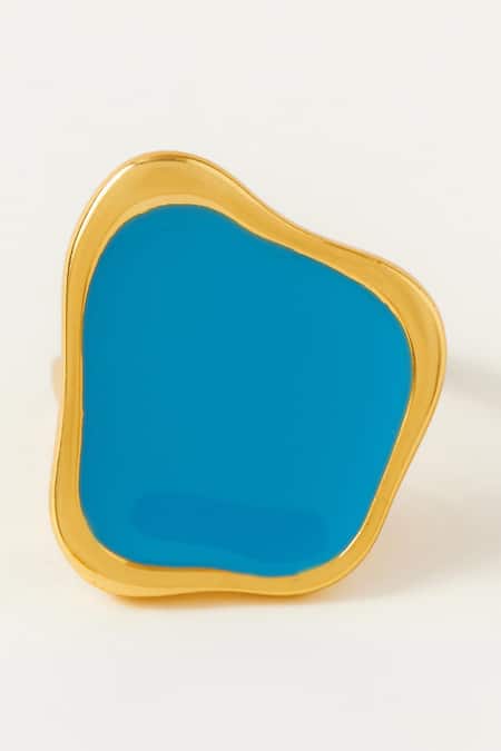 Shop Voyce Jewellery Blue Embroidery Noosa Enameled Ring at Aza Fashions Shop_Voyce Jewellery_Blue Embroidery Noosa Enameled Ring _at_Aza_Fashions