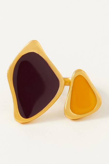 Voyce Jewellery_Brown Ipanema Enameled Open Ring - Single Pc _Online_at_Aza_Fashions