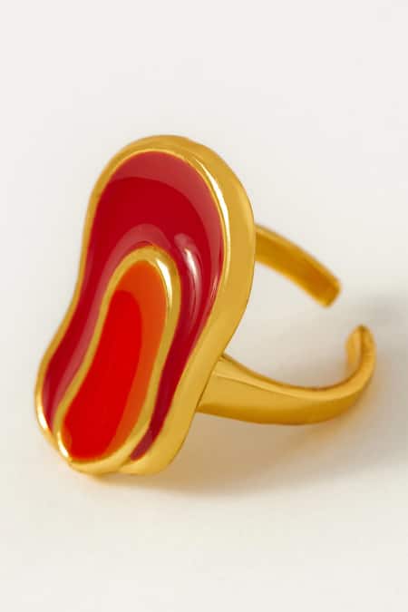 Voyce Jewellery_Orange Embroidery Colva Geometric Shaped Ring _Online_at_Aza_Fashions