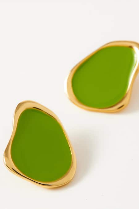 Voyce Jewellery Green Embroidery Miami Enameled Stud Earrings Online at Aza Fashions Voyce Jewellery_Green Embroidery Miami Enameled Stud Earrings _Online_at_Aza_Fashions