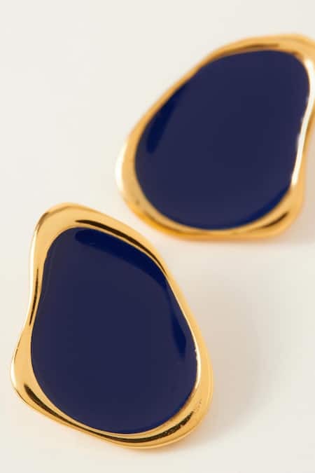 Voyce Jewellery_Blue Embroidery Miami Geometric Shaped Enameled Earrings _Online_at_Aza_Fashions