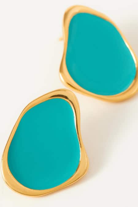 Voyce Jewellery Blue Embroidery Miami Geometric Shaped Stud Earrings Online at Aza Fashions Voyce Jewellery_Blue Embroidery Miami Geometric Shaped Stud Earrings _Online_at_Aza_Fashions