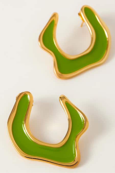 Voyce Jewellery_Green Embroidery Hawaii Enameled Hoop Earrings _Online_at_Aza_Fashions
