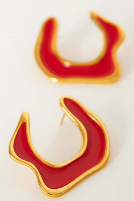 Voyce Jewellery_Red Embroidery Hawaii Enamelled Earrings _Online_at_Aza_Fashions